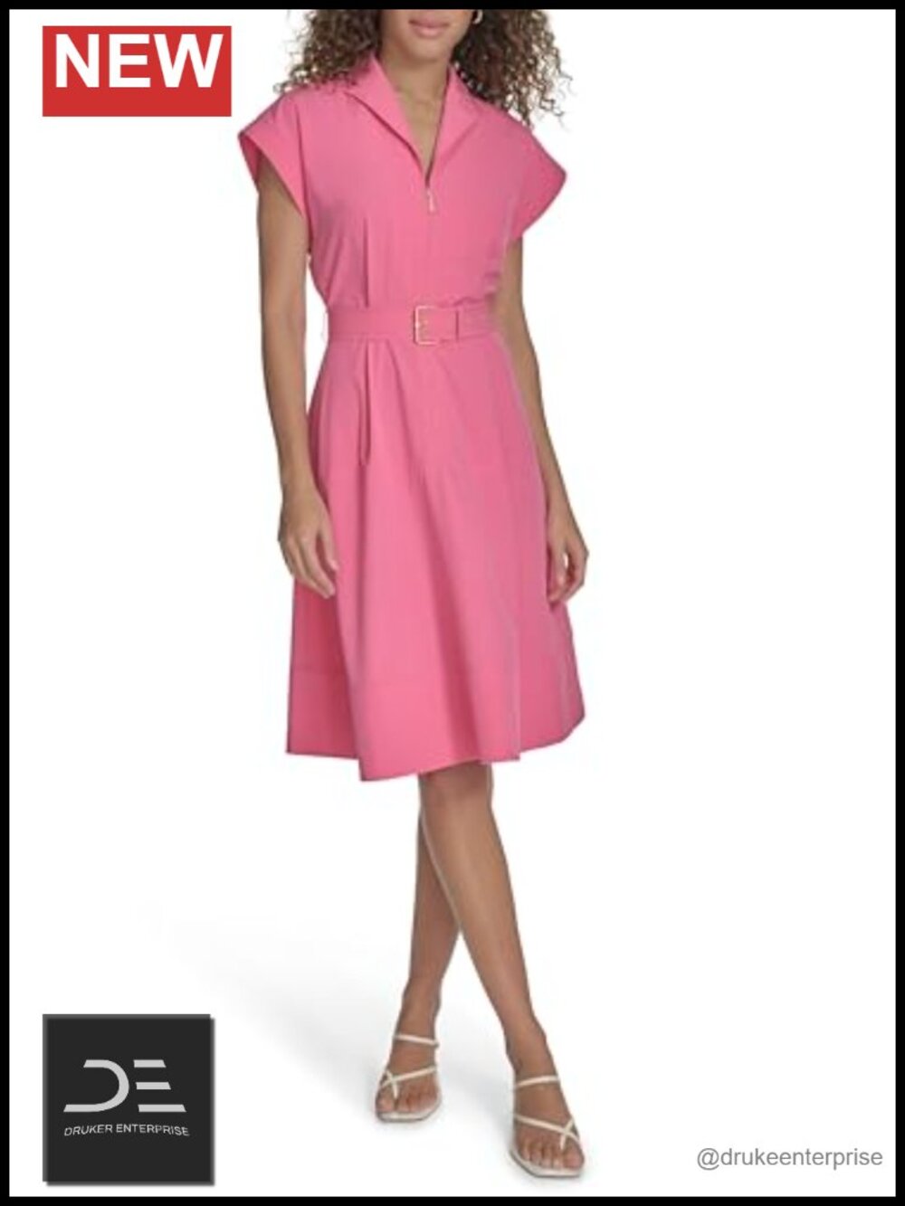 Calvin Klein Commuter Zip Front A-Line Dress Knee-Length Casual
